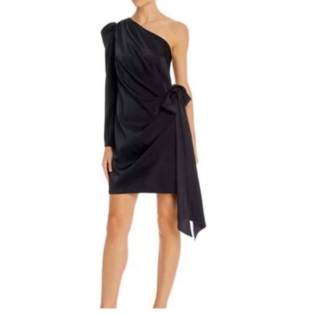 Aidan Mattox One-Shoulder Puff-Sleeve Dress